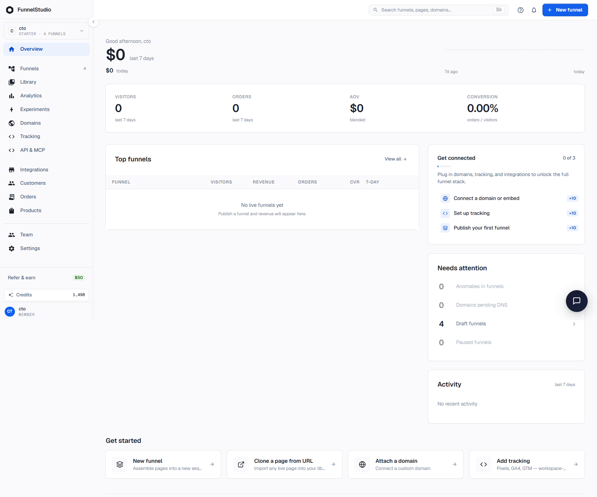 FunnelStudio dashboard on desktop